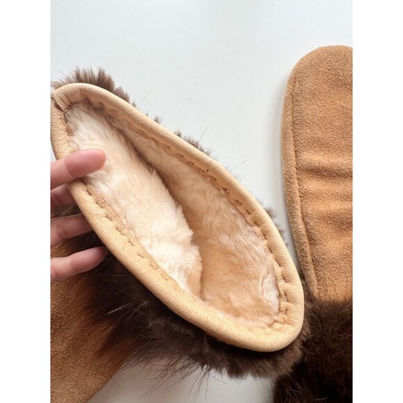 Vintage Alaskan Tan Suede Leather Beaver Fur Trim Sheepskin Lined Eskimo Mittens - Picture 9 of 11